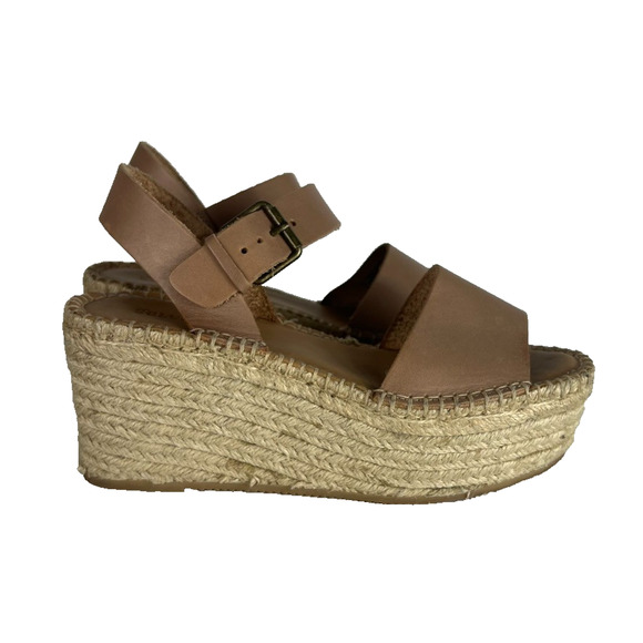 Soludos Minorca High Platform Espadrille Sandals Tan Beige Leather Womens 8 - Picture 1 of 14